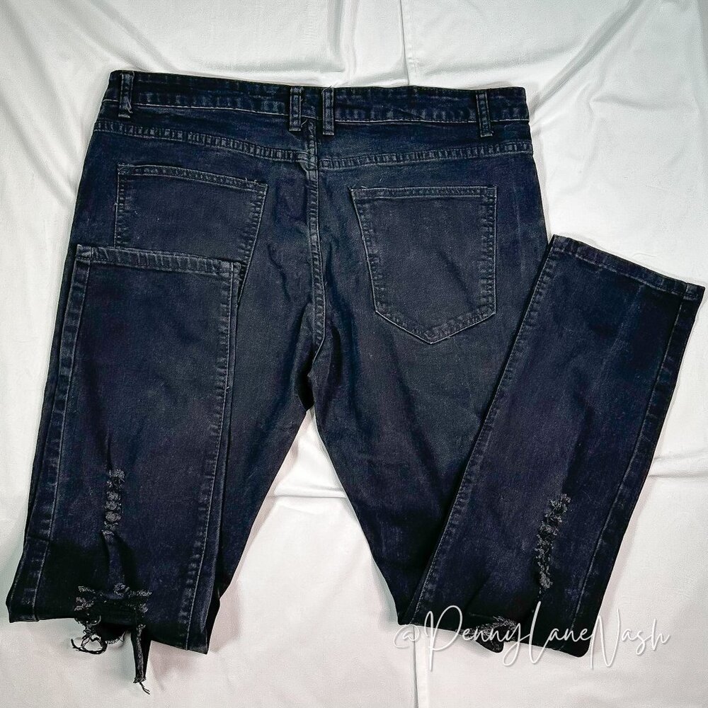 Shein Black Distressed Embroidered Skinny Jeans Size 38 - Picture 10 of 10